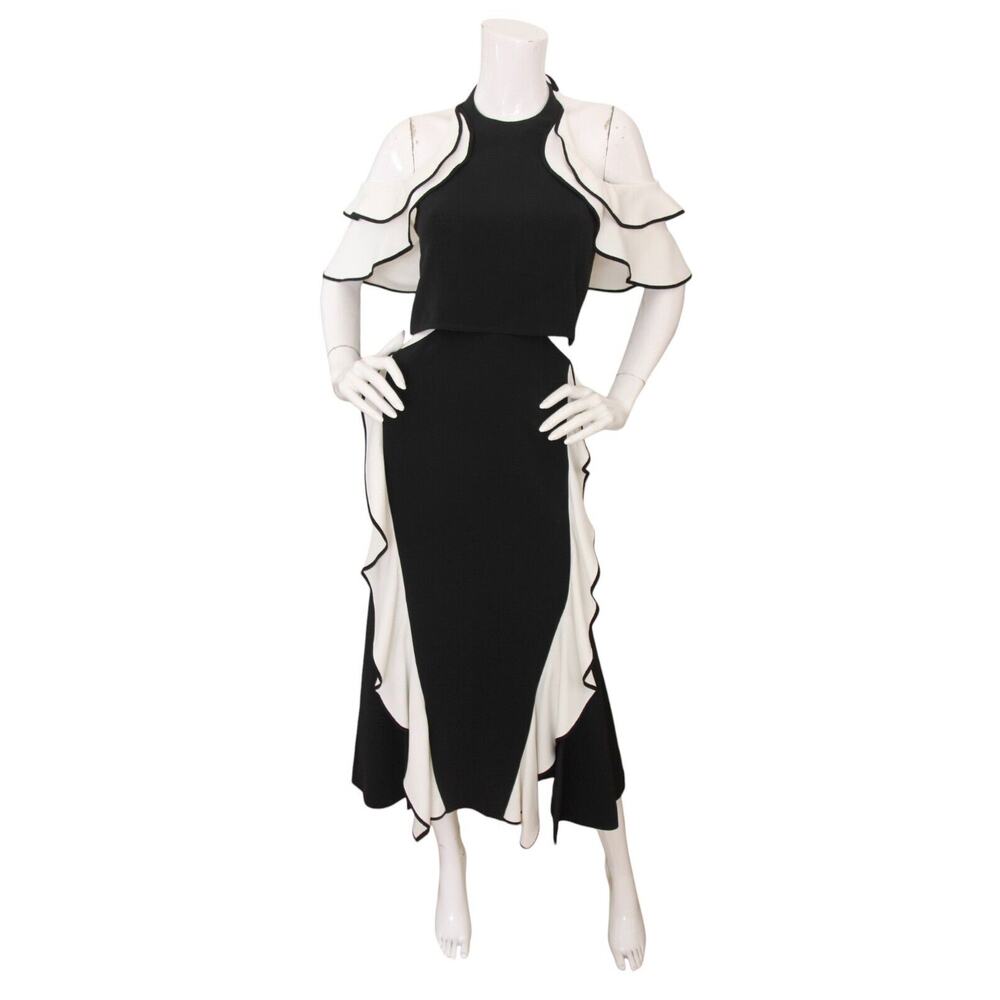 Jonathan Simkhai Ruffle Crepe Halter Off Shoulder Midi Dress 2 - Picture 2 of 13